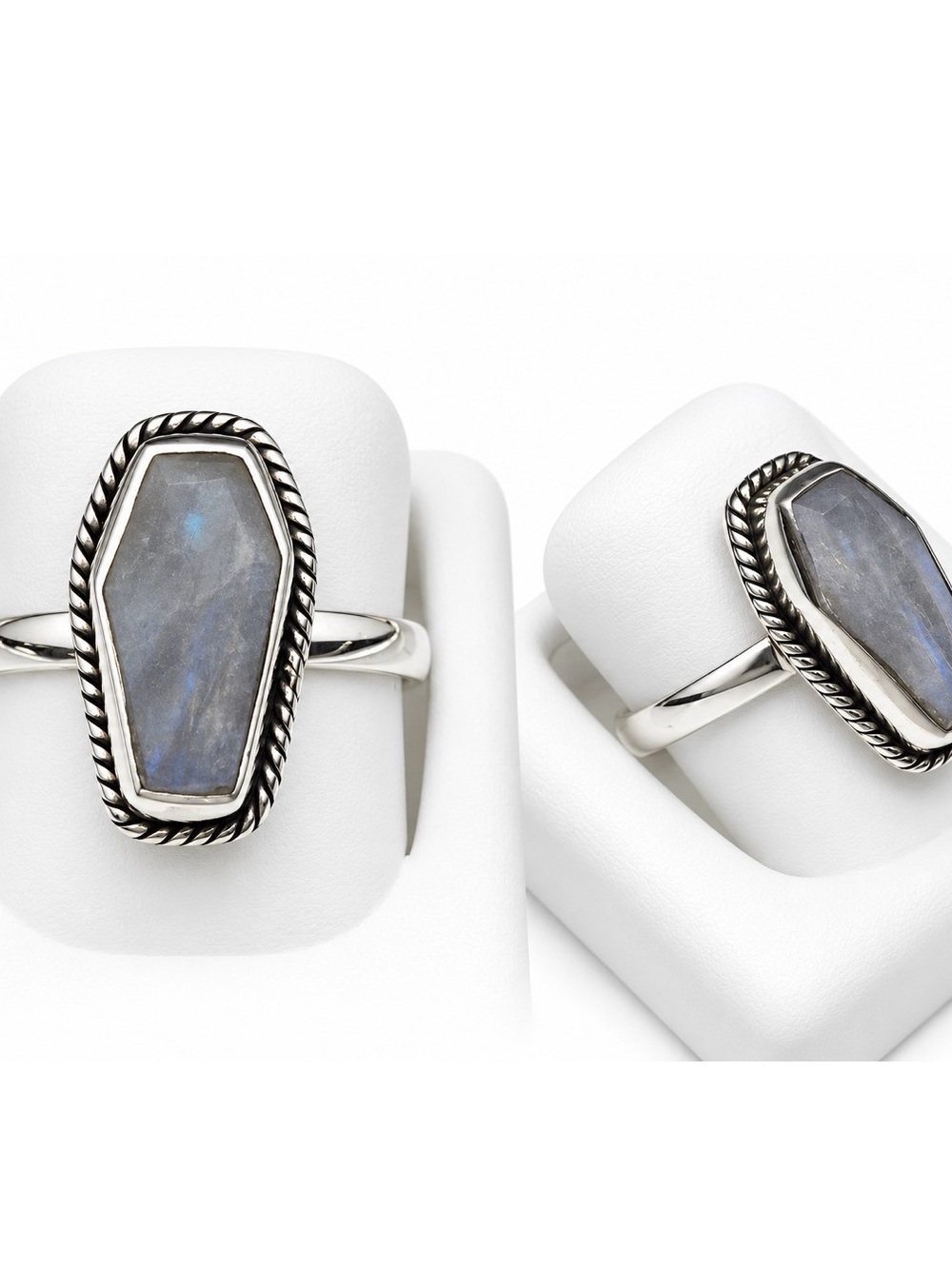 Size 7 sterling silver coffin moonstone ring